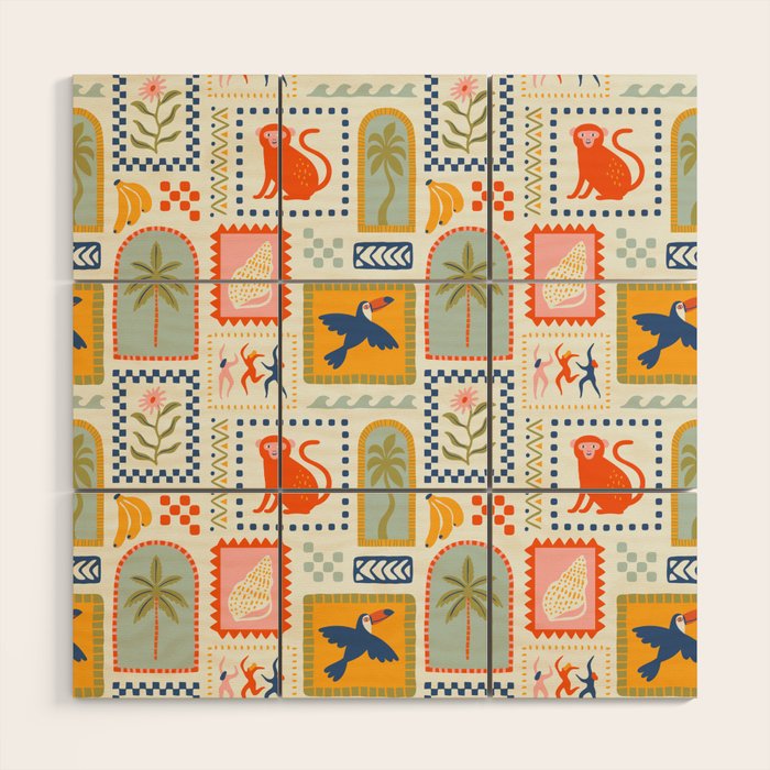 Vintage summer nature patchwork art pattern Wood Wall Art Gallery Image 1