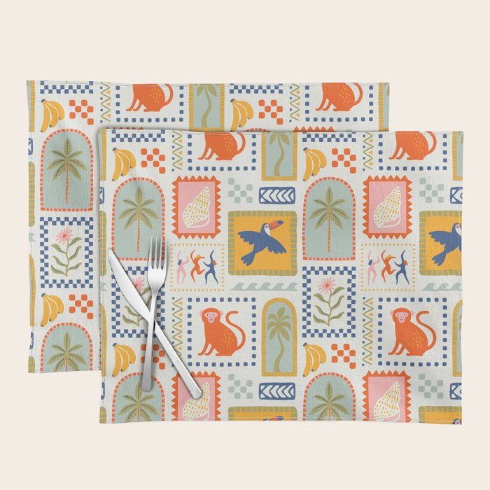 Vintage summer nature patchwork art pattern Placemat Gallery Image 1