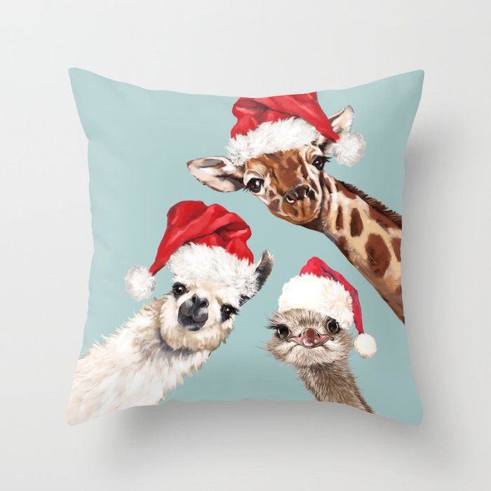 Christmas Animals Gang Throw Pillow Gallery Image 1
