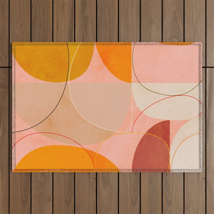 mid century geometry yellow circles abstract art Outdoor Rug Gallery Image 1