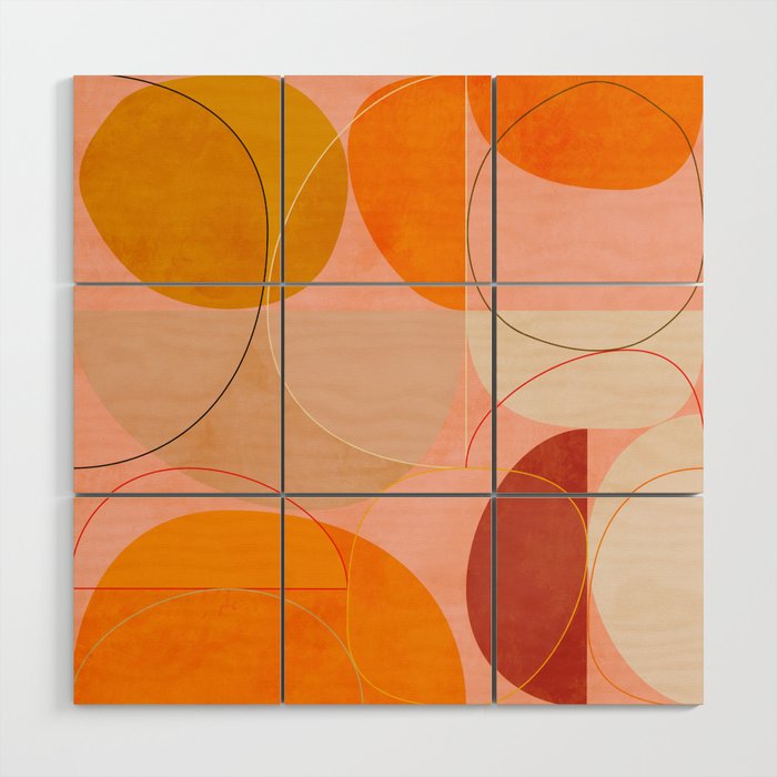 mid century geometry yellow circles abstract art Wood Wall Art Gallery Image 1