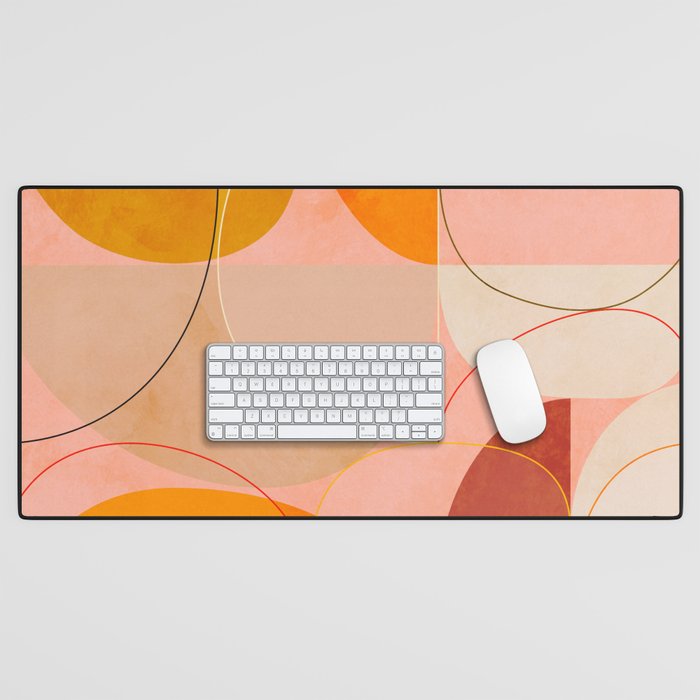mid century geometry yellow circles abstract art Desk Mat Gallery Image 1
