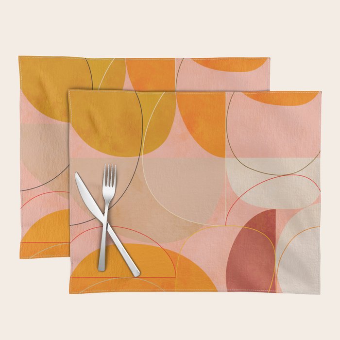 mid century geometry yellow circles abstract art Placemat Gallery Image 1