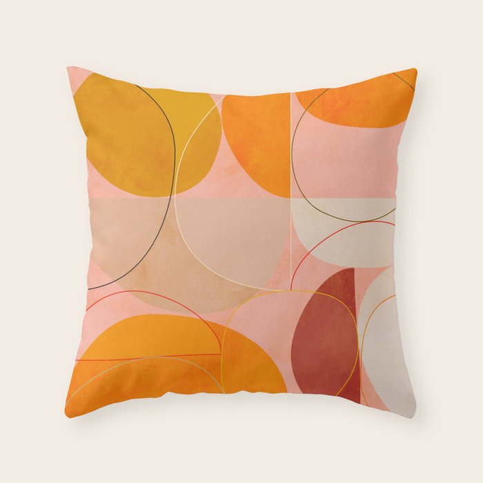 mid century geometry yellow circles abstract art Throw Pillow Gallery Image 6