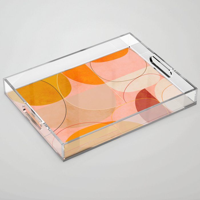 mid century geometry yellow circles abstract art Acrylic Tray Gallery Image 1