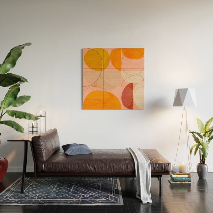 mid century geometry yellow circles abstract art Wood Wall Art Gallery Image 2