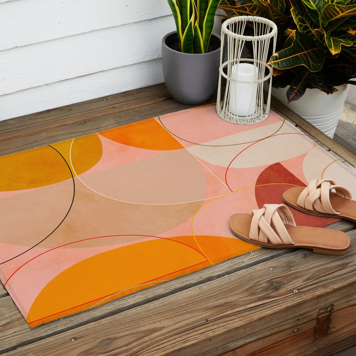 mid century geometry yellow circles abstract art Outdoor Rug Gallery Image 2