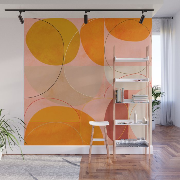 mid century geometry yellow circles abstract art Wall Mural Gallery Image 1