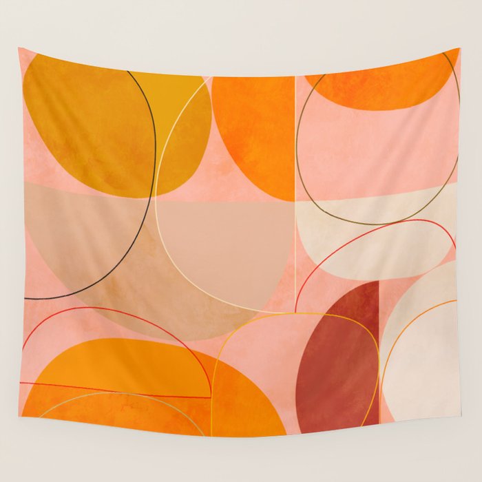 mid century geometry yellow circles abstract art Wall Tapestry Gallery Image 4