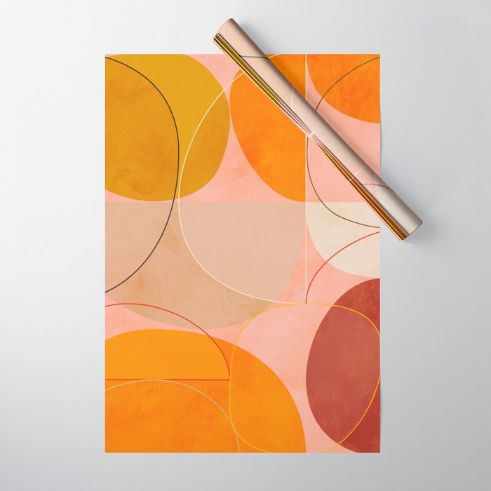mid century geometry yellow circles abstract art Wrapping Paper Gallery Image 1