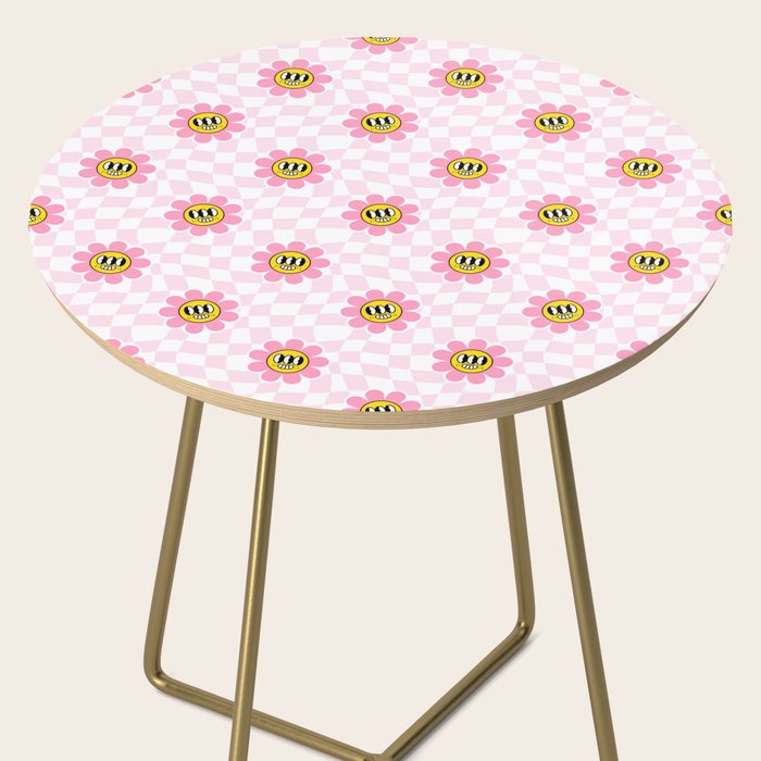 Funny retro flower cartoon checkered pattern Side Table Gallery Image 2
