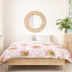 Funny retro flower cartoon checkered pattern Duvet Cover Gallery Image 3