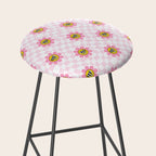 Funny retro flower cartoon checkered pattern Stool Gallery Image 2