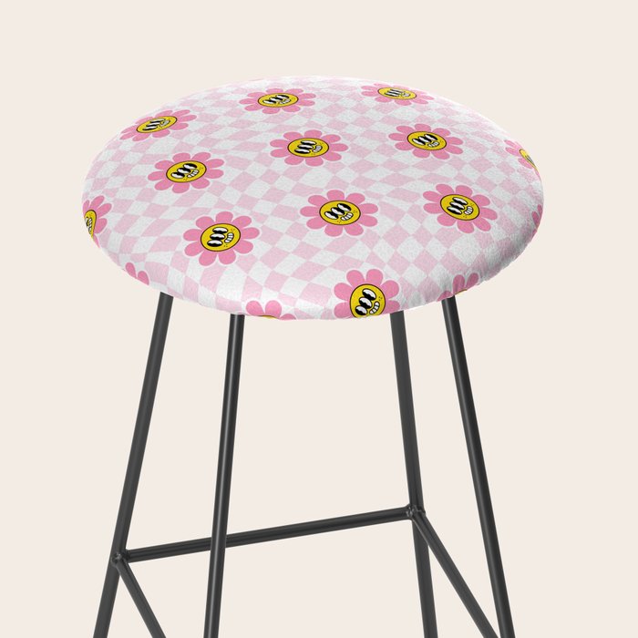 Funny retro flower cartoon checkered pattern Stool Gallery Image 2