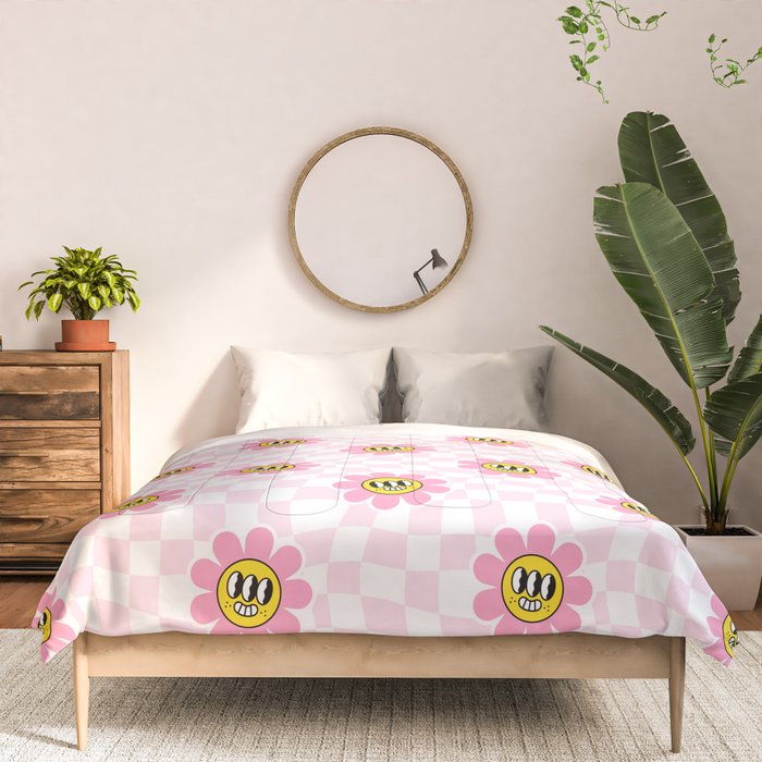 Funny retro flower cartoon checkered pattern Comforter Gallery Image 3