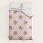 Funny retro flower cartoon checkered pattern Duvet Cover Gallery Image 6