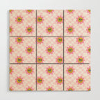 Funny retro flower cartoon checkered pattern Wood Wall Art Gallery Image 1