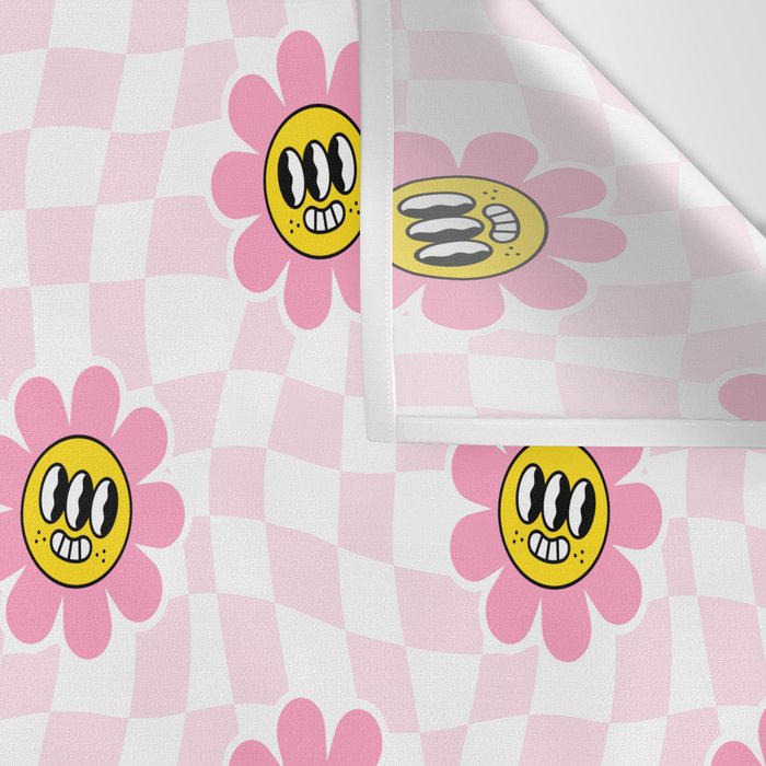 Funny retro flower cartoon checkered pattern Wall Tapestry Gallery Image 3