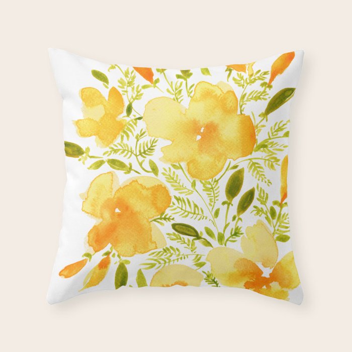 Watercolor California poppies (Quad set, #1) Throw Pillow Gallery Image 6