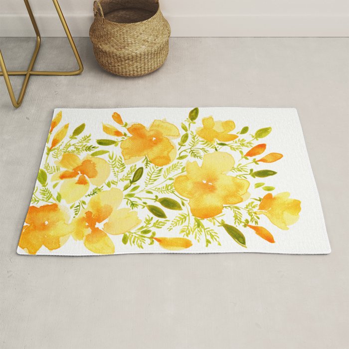 Watercolor California poppies (Quad set, #1) Rug Gallery Image 1
