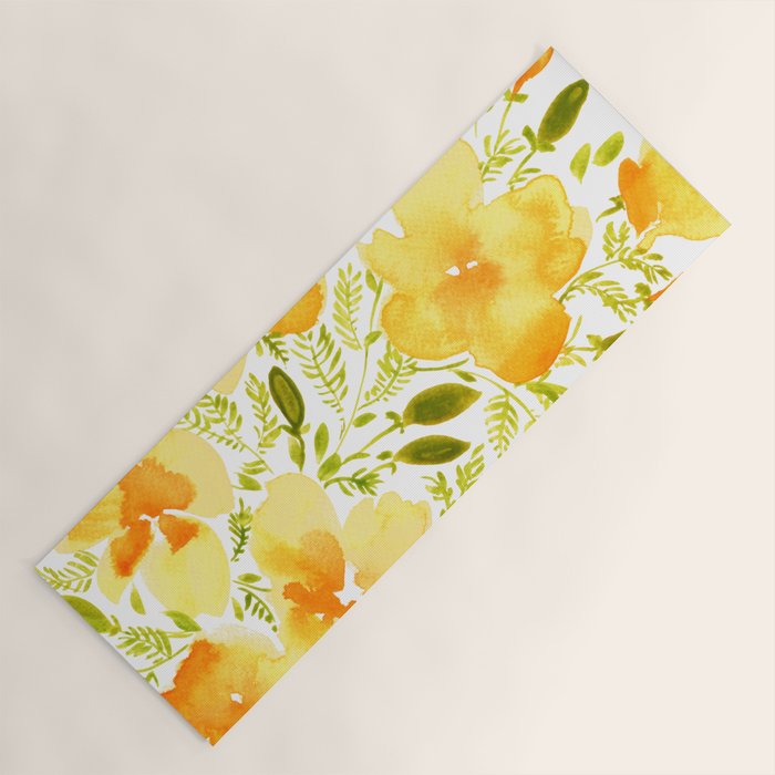 Watercolor California poppies (Quad set, #1) Yoga Mat Gallery Image 1