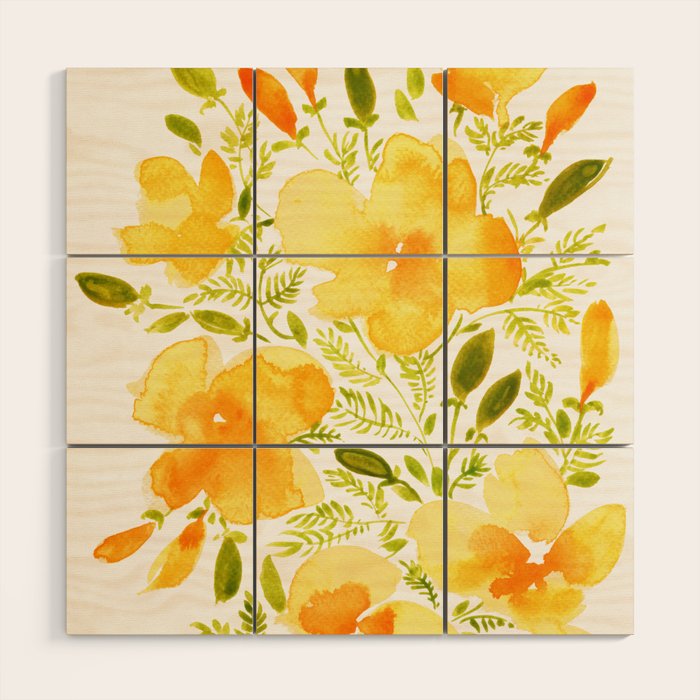 Watercolor California poppies (Quad set, #1) Wood Wall Art Gallery Image 1