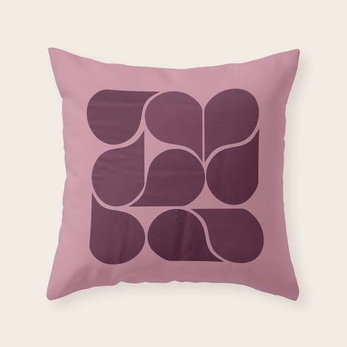 Elegant Burgundy Teardrop Pattern on Mauve Throw Pillow Gallery Image 1