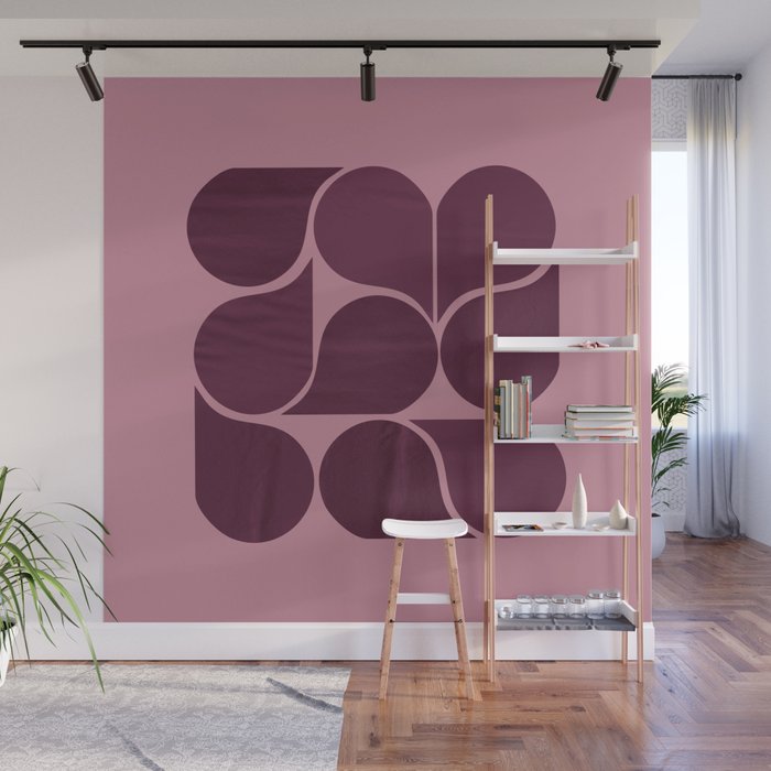 Elegant Burgundy Teardrop Pattern on Mauve Wall Mural Gallery Image 1