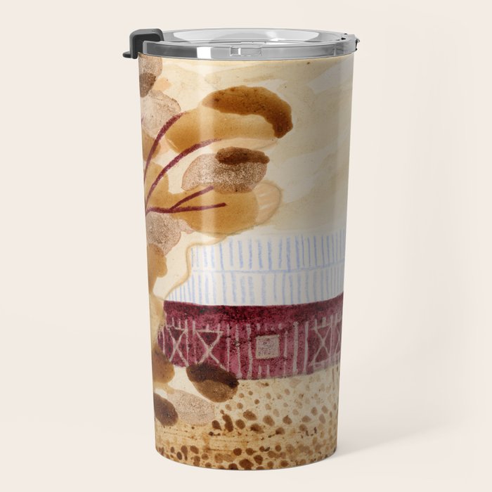 Rustic Country Barn Painting in Yellow Ochre & Brown Travel Mug Gallery Image 3