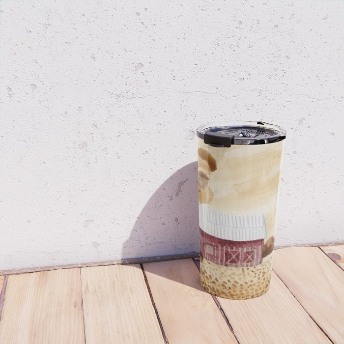 Rustic Country Barn Painting in Yellow Ochre & Brown Travel Mug Gallery Image 4