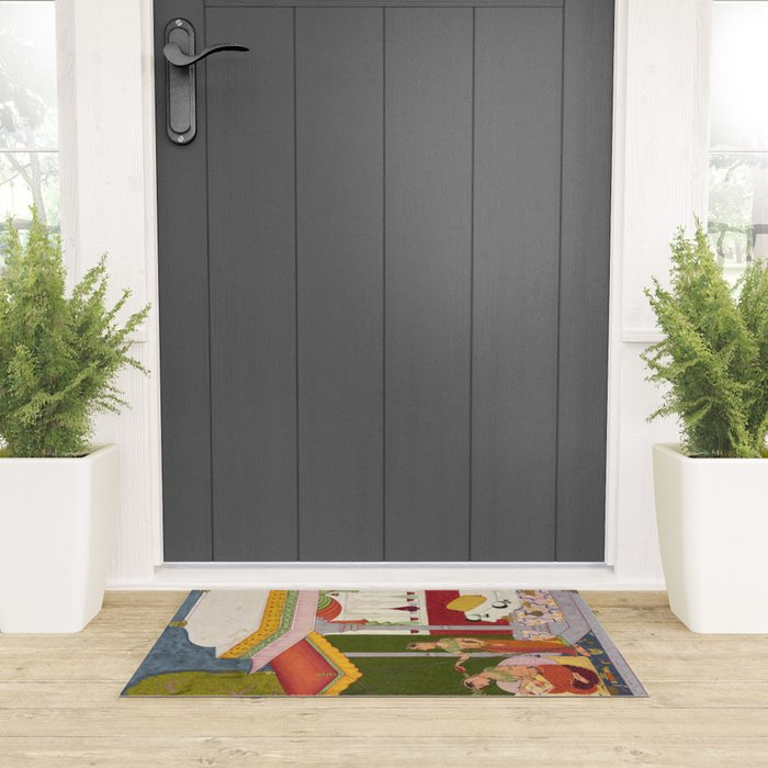 Dhanasri Ragini Antique Indian Painted Illustration Princess Pavilion Welcome Mat Gallery Image 3