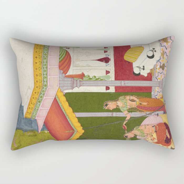 Dhanasri Ragini Antique Indian Painted Illustration Princess Pavilion Rectangular Pillow Gallery Image 2