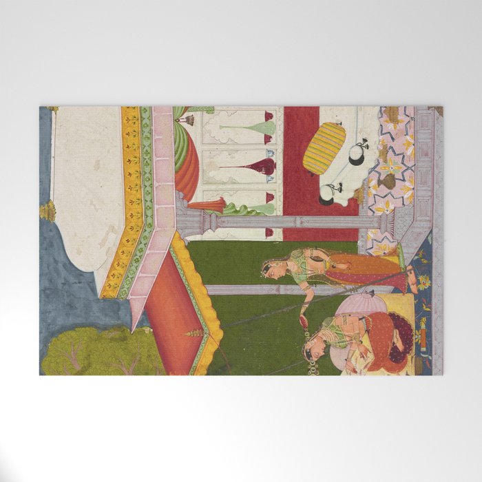 Dhanasri Ragini Antique Indian Painted Illustration Princess Pavilion Welcome Mat Gallery Image 1