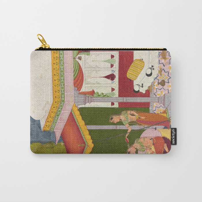 Dhanasri Ragini Antique Indian Painted Illustration Princess Pavilion Carry All Pouch Gallery Image 1