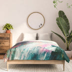 Meditate [2]: a vibrant, colorful abstract piece in bright green, teal, pink, orange, and white Comforter Gallery Image 3