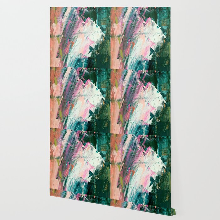 Meditate [2]: a vibrant, colorful abstract piece in bright green, teal, pink, orange, and white Wallpaper Gallery Image 2