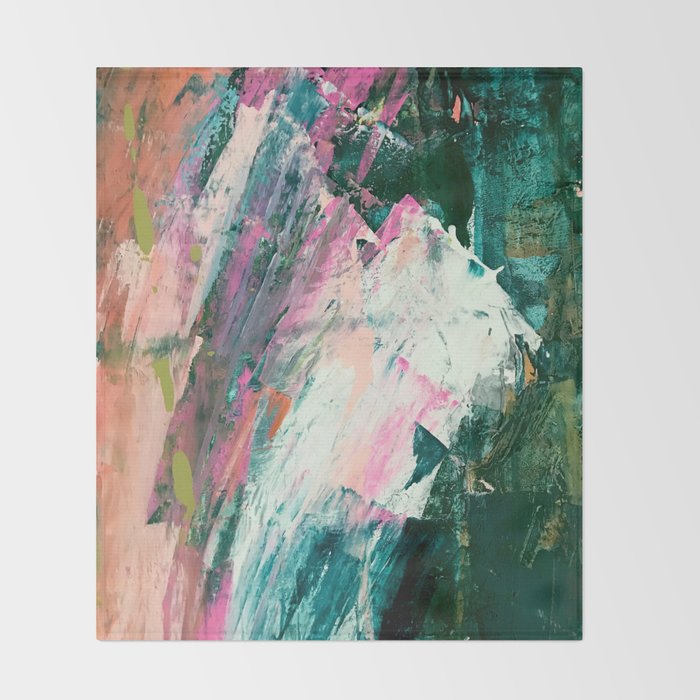 Meditate [2]: a vibrant, colorful abstract piece in bright green, teal, pink, orange, and white Throw Blanket Gallery Image 2
