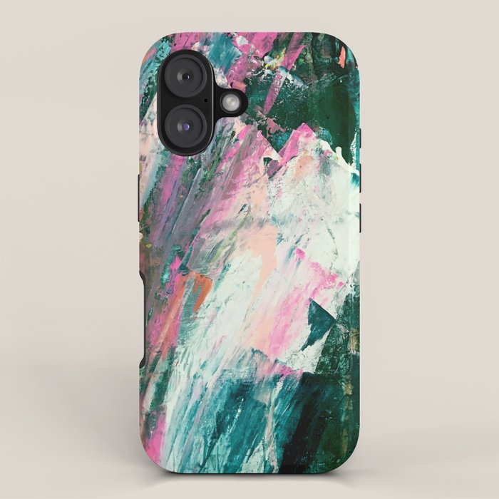 Meditate [2]: a vibrant, colorful abstract piece in bright green, teal, pink, orange, and white iPhone Case Gallery Image 1