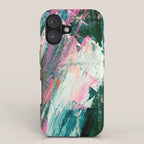Meditate [2]: a vibrant, colorful abstract piece in bright green, teal, pink, orange, and white iPhone Case Gallery Image 1