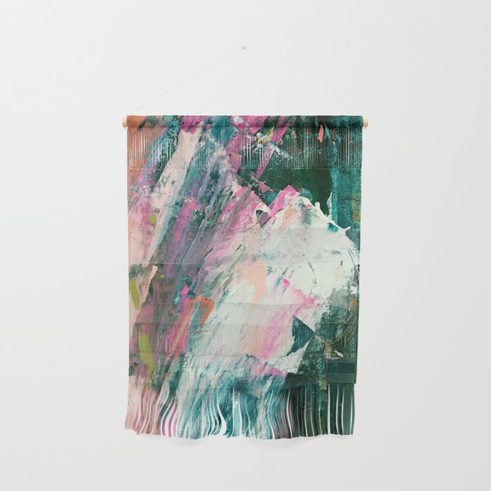 Meditate [2]: a vibrant, colorful abstract piece in bright green, teal, pink, orange, and white Wall Hanging Gallery Image 1