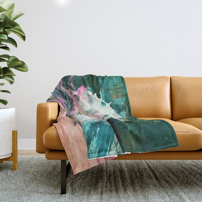 Meditate [2]: a vibrant, colorful abstract piece in bright green, teal, pink, orange, and white Throw Blanket Gallery Image 1