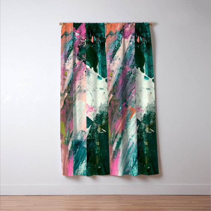 Meditate [2]: a vibrant, colorful abstract piece in bright green, teal, pink, orange, and white Window Curtain Gallery Image 3