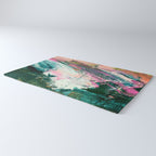 Meditate [2]: a vibrant, colorful abstract piece in bright green, teal, pink, orange, and white Rug Gallery Image 3