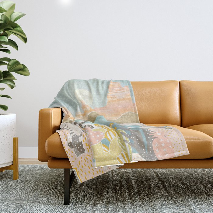 Retro Desert Oasis Throw Blanket Gallery Image 1