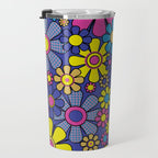Blue Retro Garden Gingham Flowers Maximalist 60s 70s Floral Pattern Travel Mug Gallery Image 3