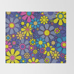 Blue Retro Garden Gingham Flowers Maximalist 60s 70s Floral Pattern Throw Blanket Gallery Image 2