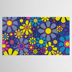 Blue Retro Garden Gingham Flowers Maximalist 60s 70s Floral Pattern Tablecloth Gallery Image 2