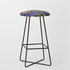 Blue Retro Garden Gingham Flowers Maximalist 60s 70s Floral Pattern Stool Gallery Image 1