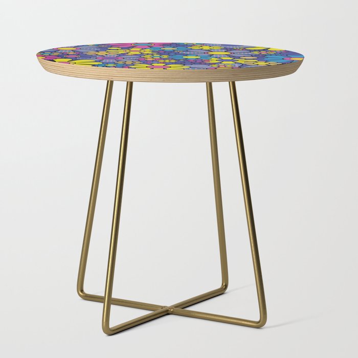 Blue Retro Garden Gingham Flowers Maximalist 60s 70s Floral Pattern Side Table Gallery Image 1