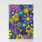 Blue Retro Garden Gingham Flowers Maximalist 60s 70s Floral Pattern Stationery Card Gallery Image 2